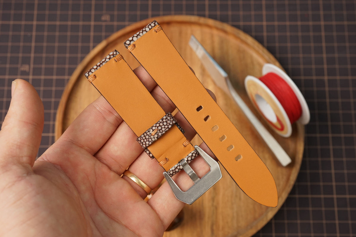 Bespoke Brown No Pearl Stingray Leather Watch Strap for Panerai 20/22/24/26/27mm
