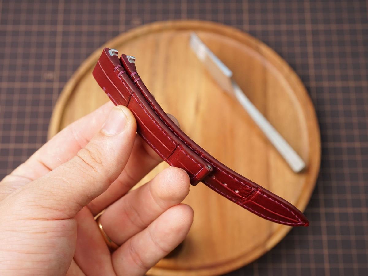 Bespoke Burgundy Alligator Leather Watch Strap for Cartier Santos, Roadster, Dumont