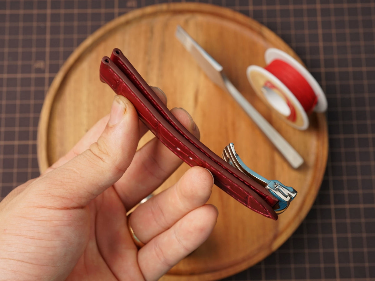 Bespoke Burgundy Alligator Leather Watch Strap for Omega with Deployant Clasp