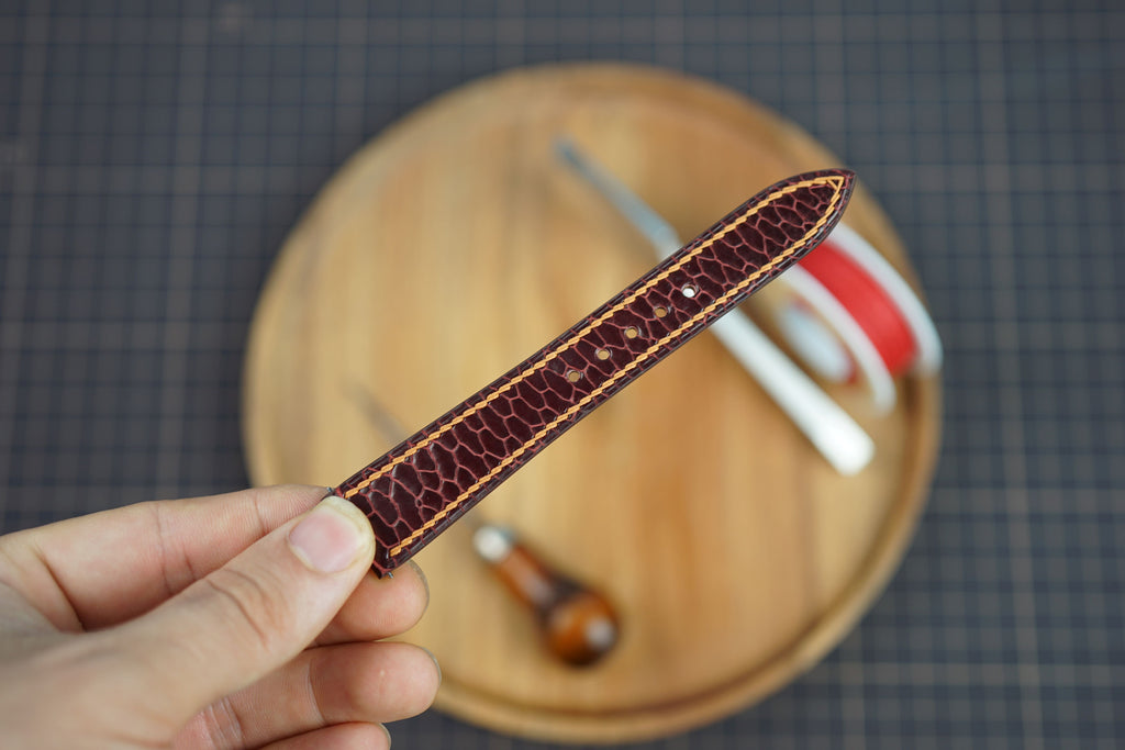 Bespoke Burgundy Beaver Tail Leather Watch Strap, Exotic Leather Watch Band