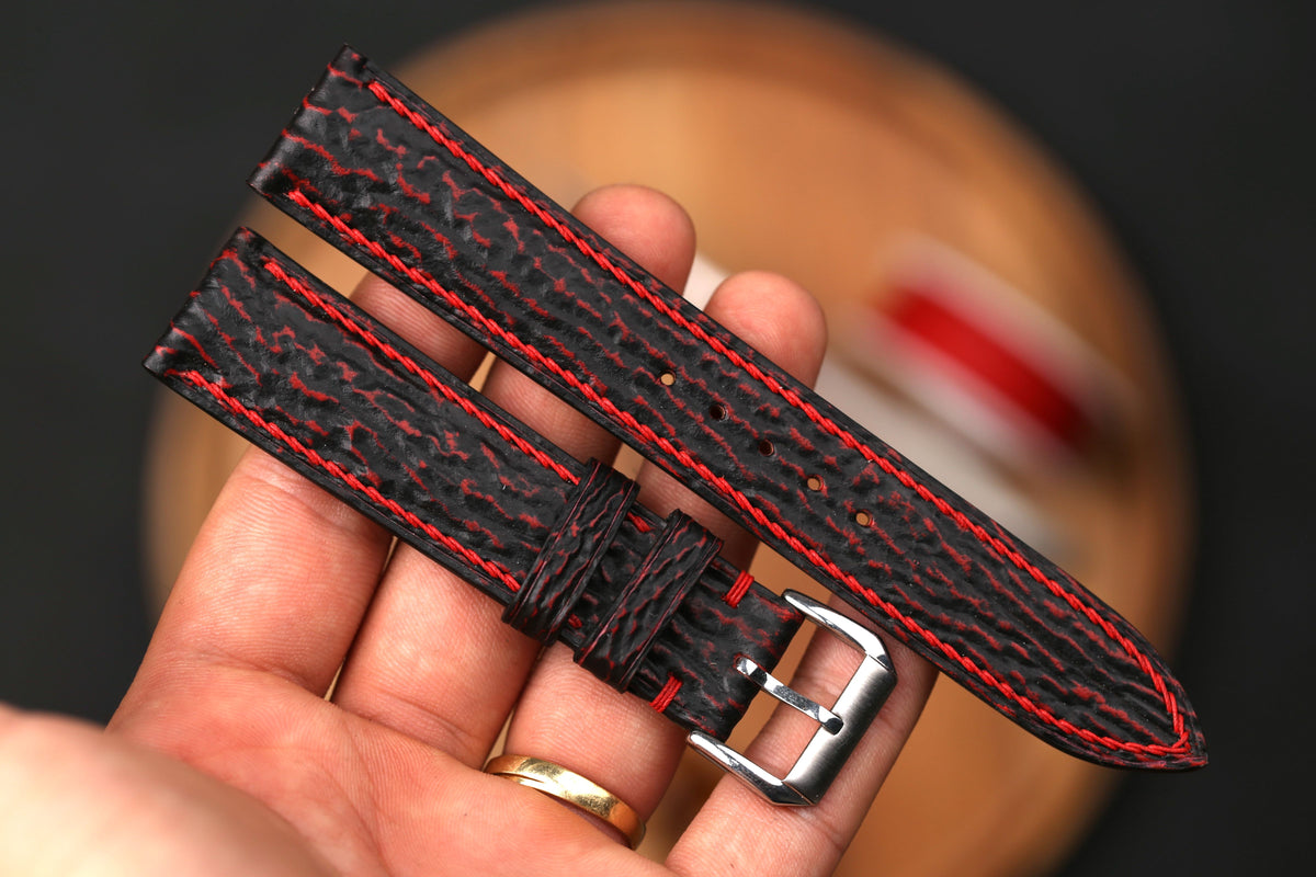 Bespoke Burgundy Black Exotic Shak Leather Watch Strap