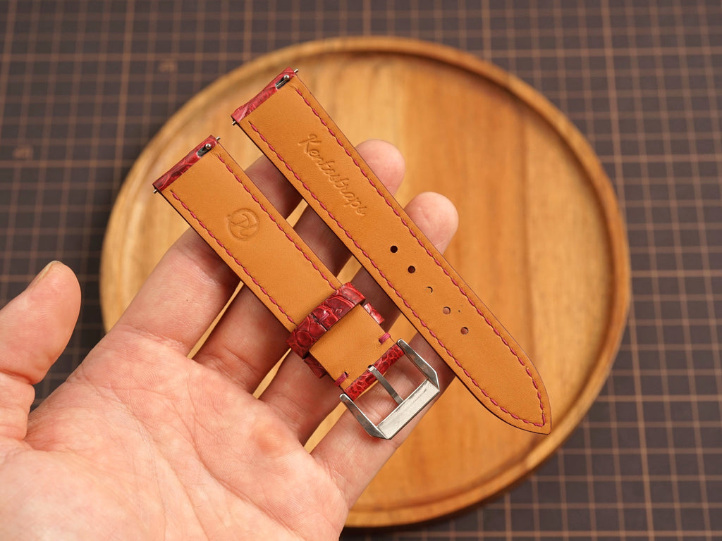 Bespoke Burgundy Chicken Leg Leather Watch Strap, Dress Watch Band