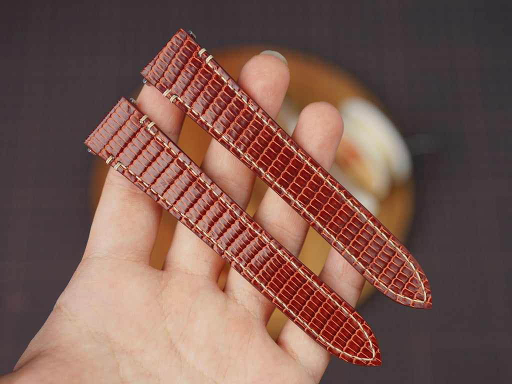 Bespoke Burgundy Lizard Leather Watch Strap for Cartier Santos, Roadster, Dumont