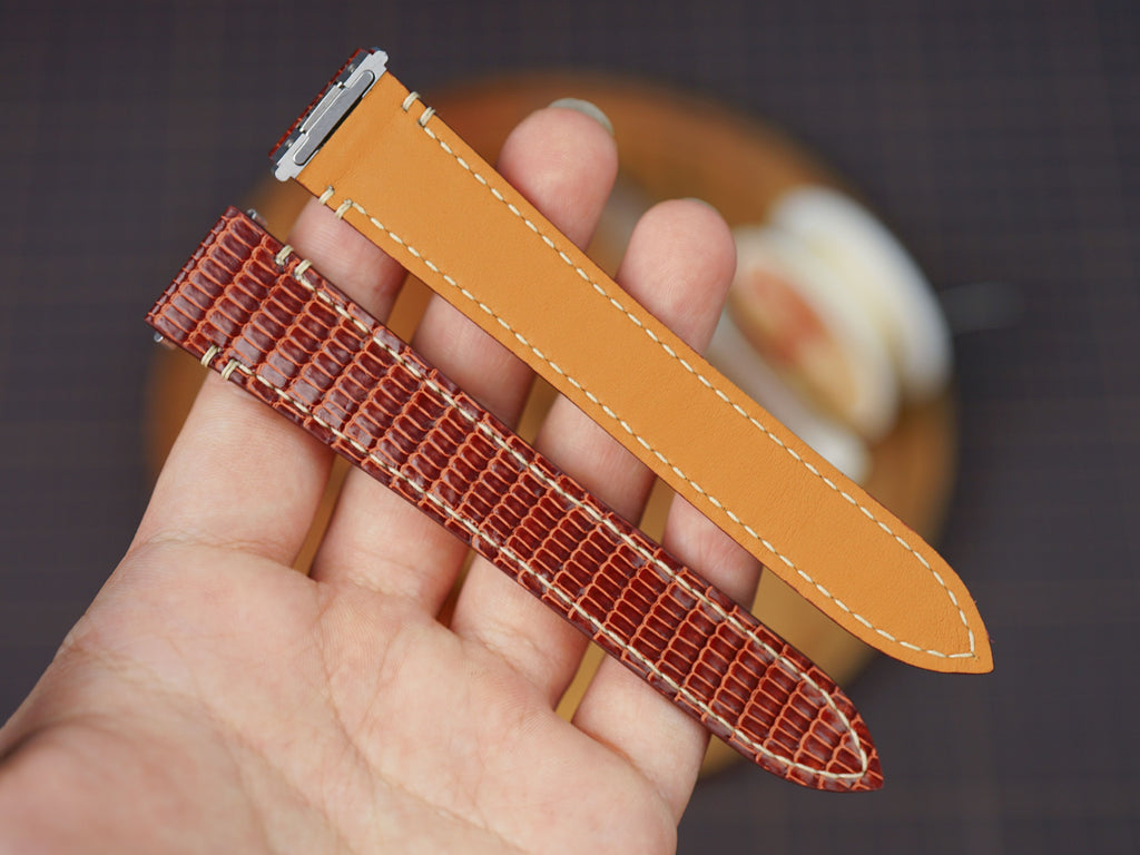 Bespoke Burgundy Lizard Leather Watch Strap for Cartier Santos, Roadster, Dumont