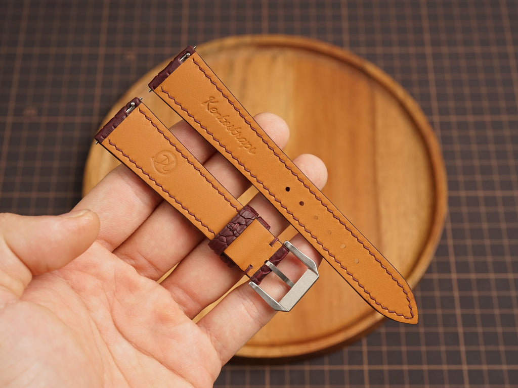 Bespoke Burgundy Nubuck Beaver Tail Exotic Leather Watch Strap, Dress Watch Band
