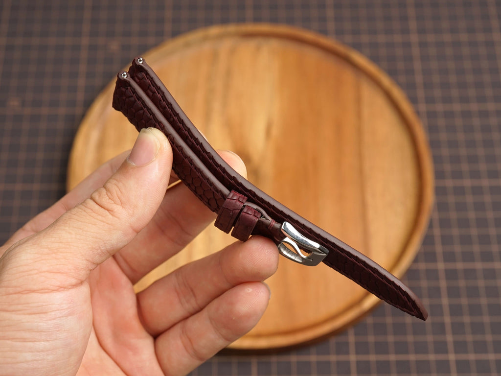 Bespoke Burgundy Nubuck Beaver Tail Exotic Leather Watch Strap, Dress Watch Band