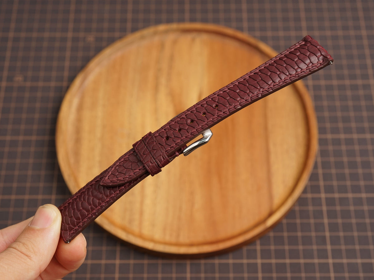 Bespoke Burgundy Nubuck Beaver Tail Exotic Leather Watch Strap, Dress Watch Band