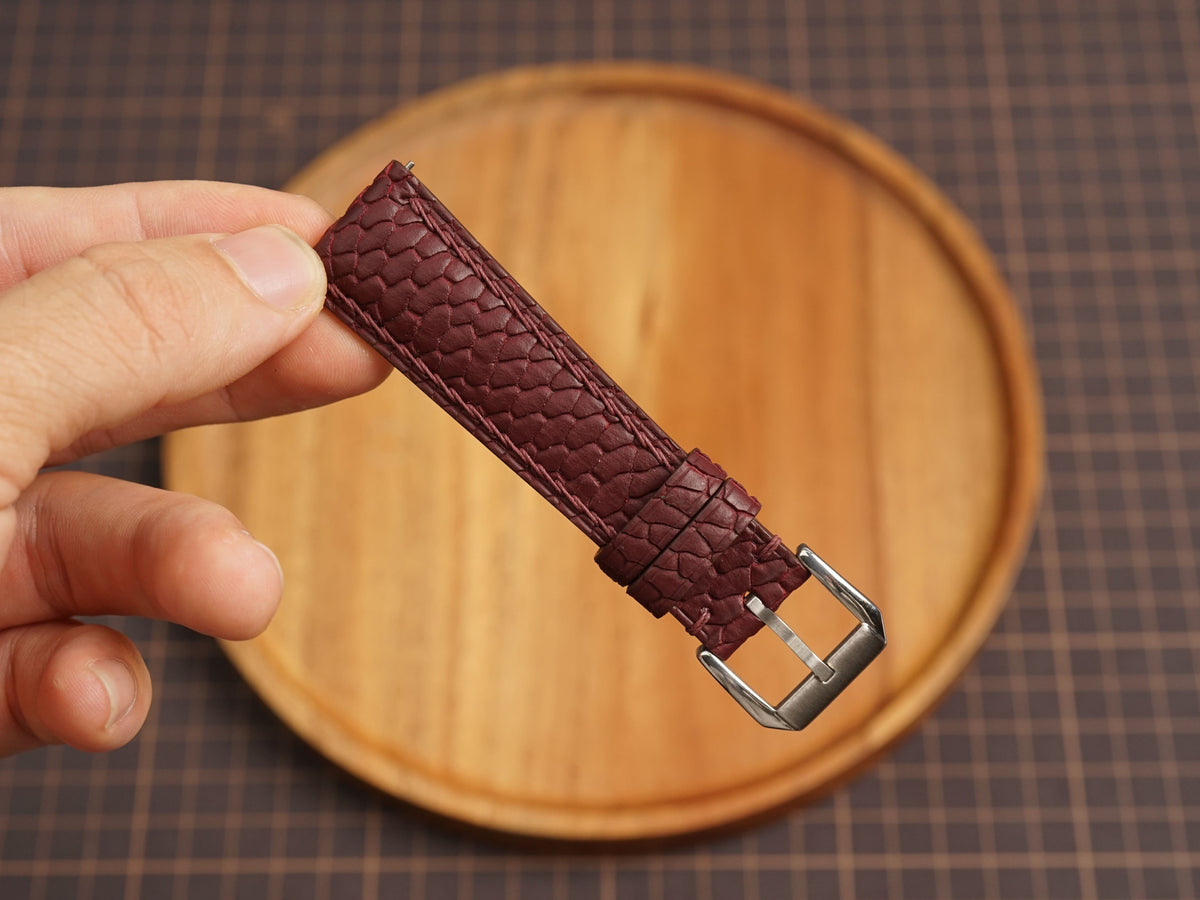 Bespoke Burgundy Nubuck Beaver Tail Exotic Leather Watch Strap, Dress Watch Band