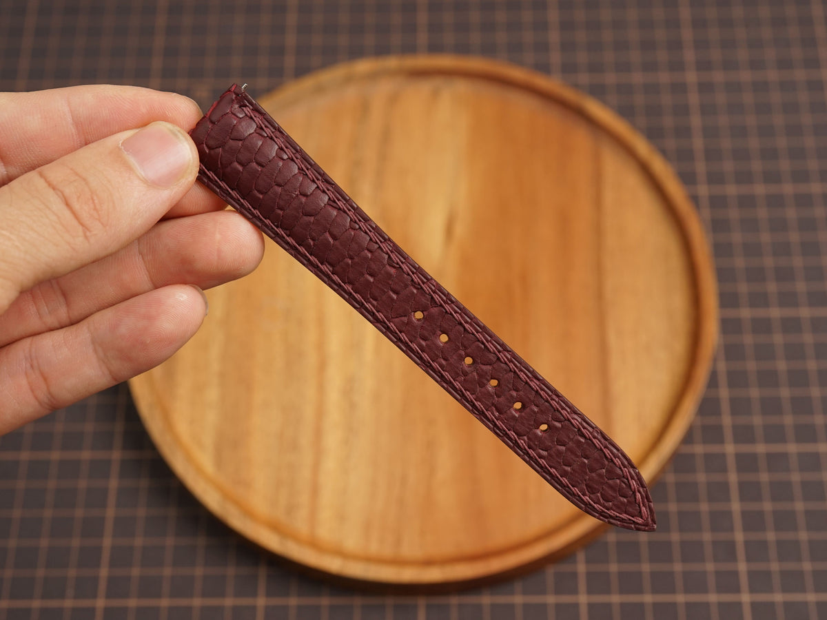 Bespoke Burgundy Nubuck Beaver Tail Exotic Leather Watch Strap, Dress Watch Band