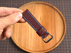 Bespoke Burgundy Beaver Tail Leather Watch Strap with Blue Thread