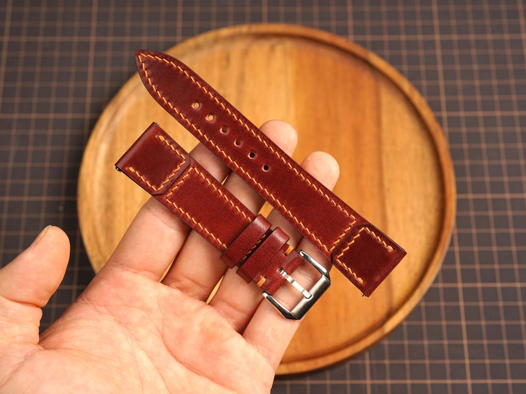 Bespoke Burgundy Shell Cordovan Leather Watch Strap for JLC 16/17/18/19/20/21mm