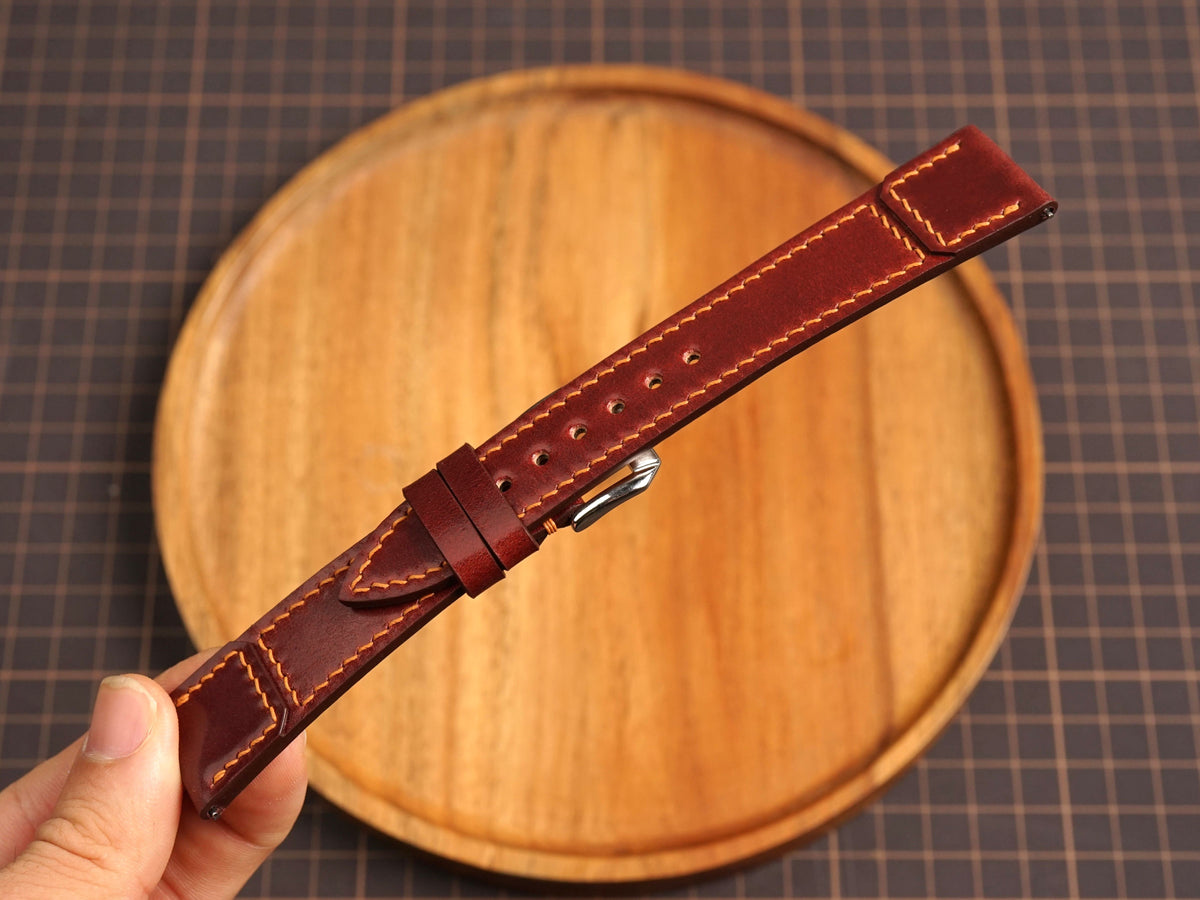 Bespoke Burgundy Shell Cordovan Leather Watch Strap for JLC 16/17/18/19/20/21mm