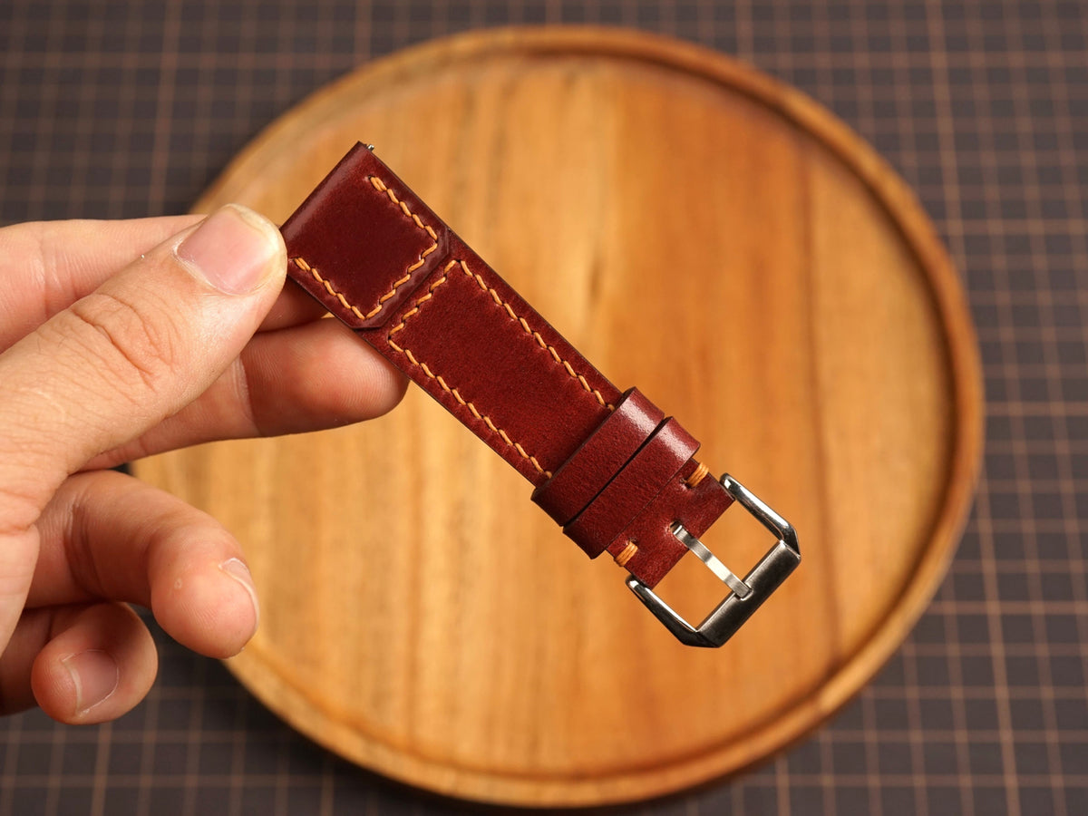 Bespoke Burgundy Shell Cordovan Leather Watch Strap for JLC 16/17/18/19/20/21mm