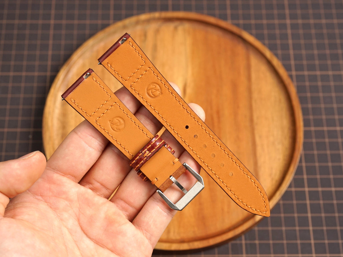 Bespoke Caramel Pueblo mix Shell Cordovan Leather Watch Strap for JLC 16/17/18/19/20/21mm