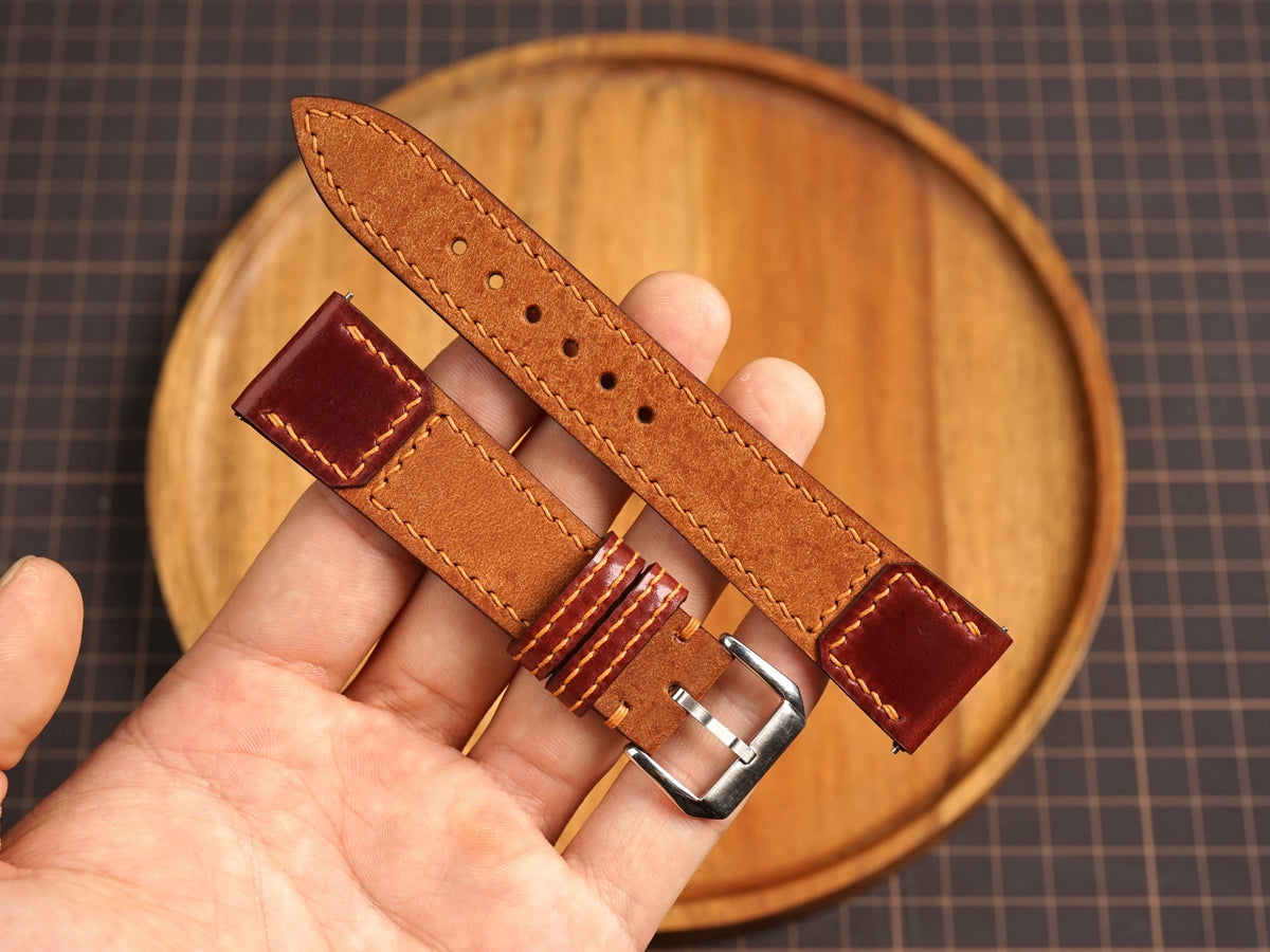 Bespoke Caramel Pueblo mix Shell Cordovan Leather Watch Strap for JLC 16/17/18/19/20/21mm