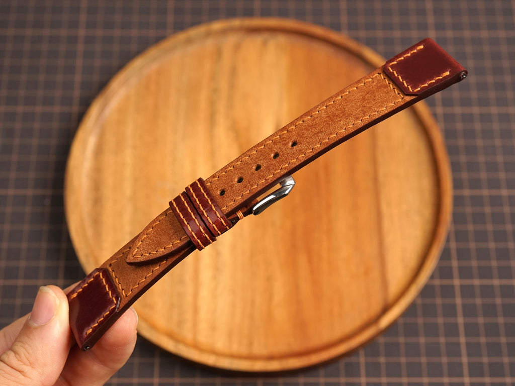 Bespoke Caramel Pueblo mix Shell Cordovan Leather Watch Strap for JLC 16/17/18/19/20/21mm