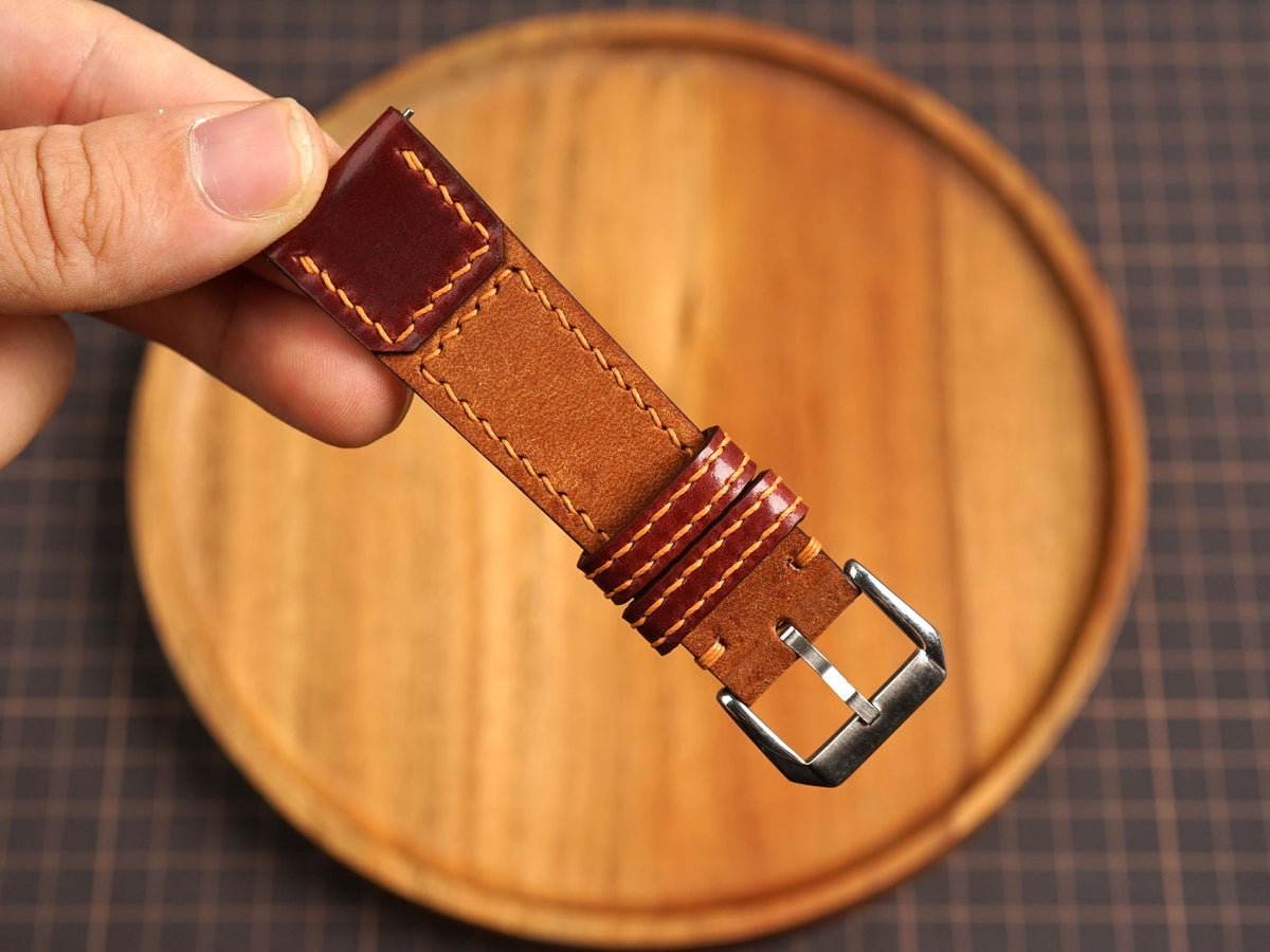Bespoke Caramel Pueblo mix Shell Cordovan Leather Watch Strap for JLC 16/17/18/19/20/21mm