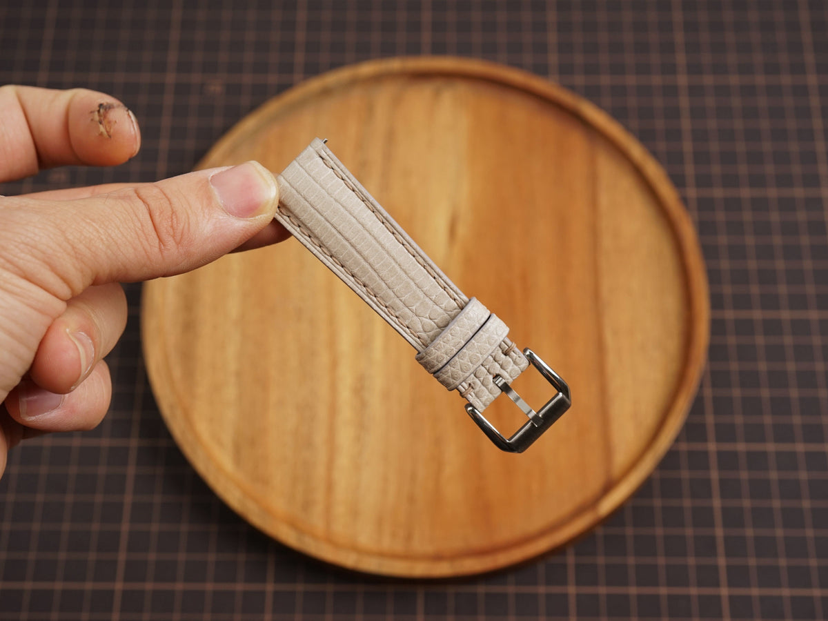 Bespoke Cement Gray Lizard Leather Watch Strap, Dress Watch Strap