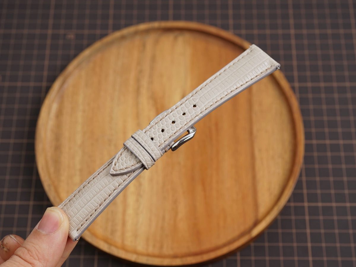Bespoke Cement Gray Lizard Leather Watch Strap, Dress Watch Strap