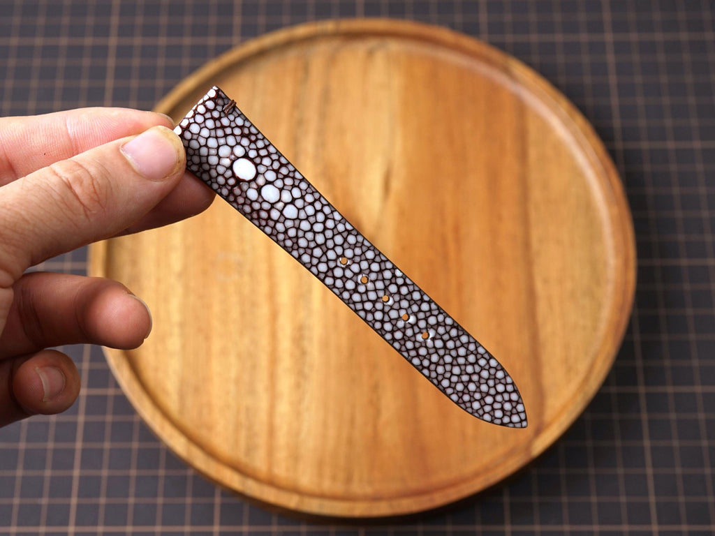 Bespoke Choco Brown Double Pearl Stingray Leather Watch Strap, Dress Watch Band
