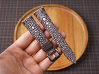 Bespoke Choco Brown Double Pearl Stingray Leather Watch Strap, Dress Watch Band
