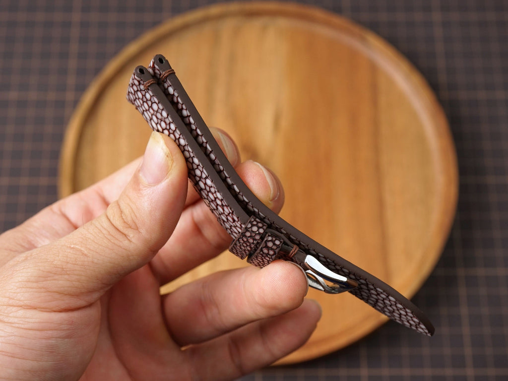 Bespoke Choco Brown Double Pearl Stingray Leather Watch Strap, Dress Watch Band
