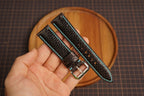 Bespoke Choco Brown Beaver Tail Leather Watch Strap with Blue Stitching