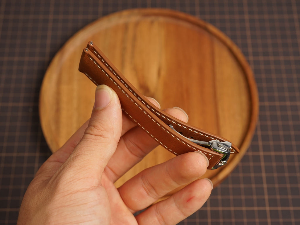 Bespoke Cognac Brown Calf Leather Watch Strap for Omega with Deployant Clasp