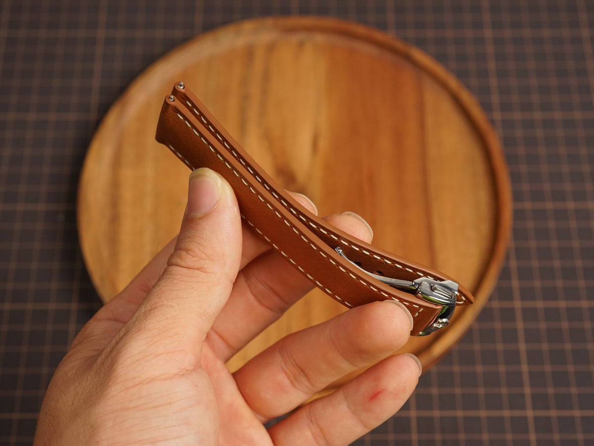 Bespoke Cognac Brown Calf Leather Watch Strap for Omega with Deployant Clasp