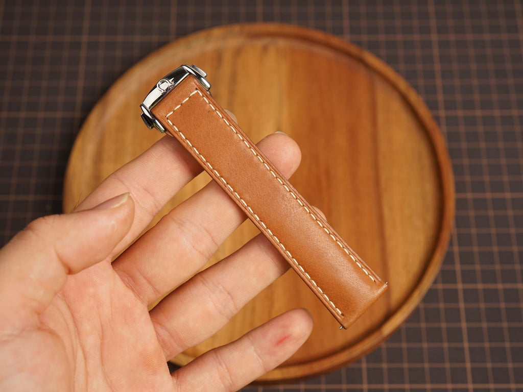 Bespoke Cognac Brown Calf Leather Watch Strap for Omega with Deployant Clasp