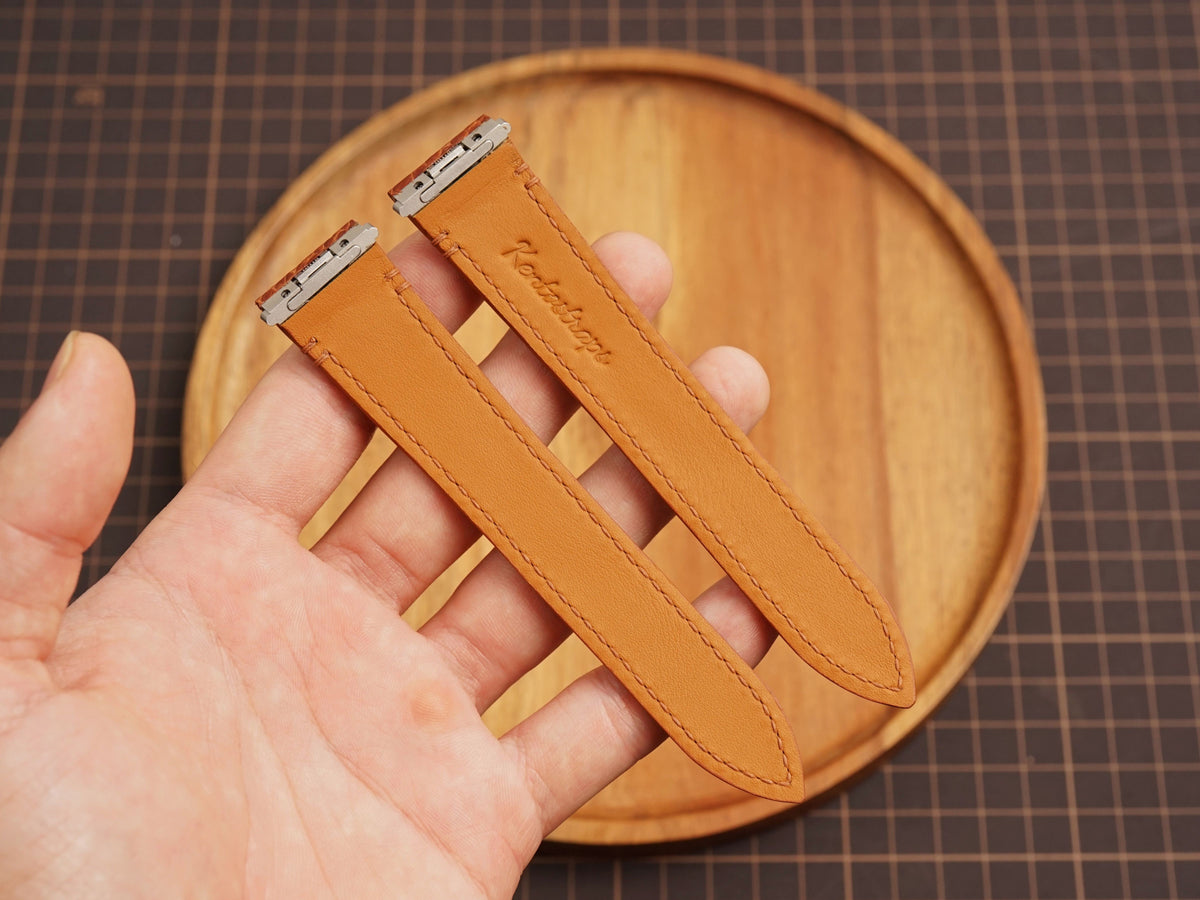 Bespoke Cognac Ostrich Leather Watch Strap for Cartier Santos, Roadster, Dumont