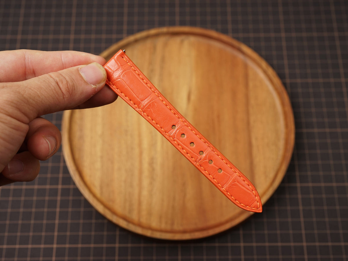 Bespoke Coral Orange Alligator Leather Watch Strap, Dress Leather Watch Band