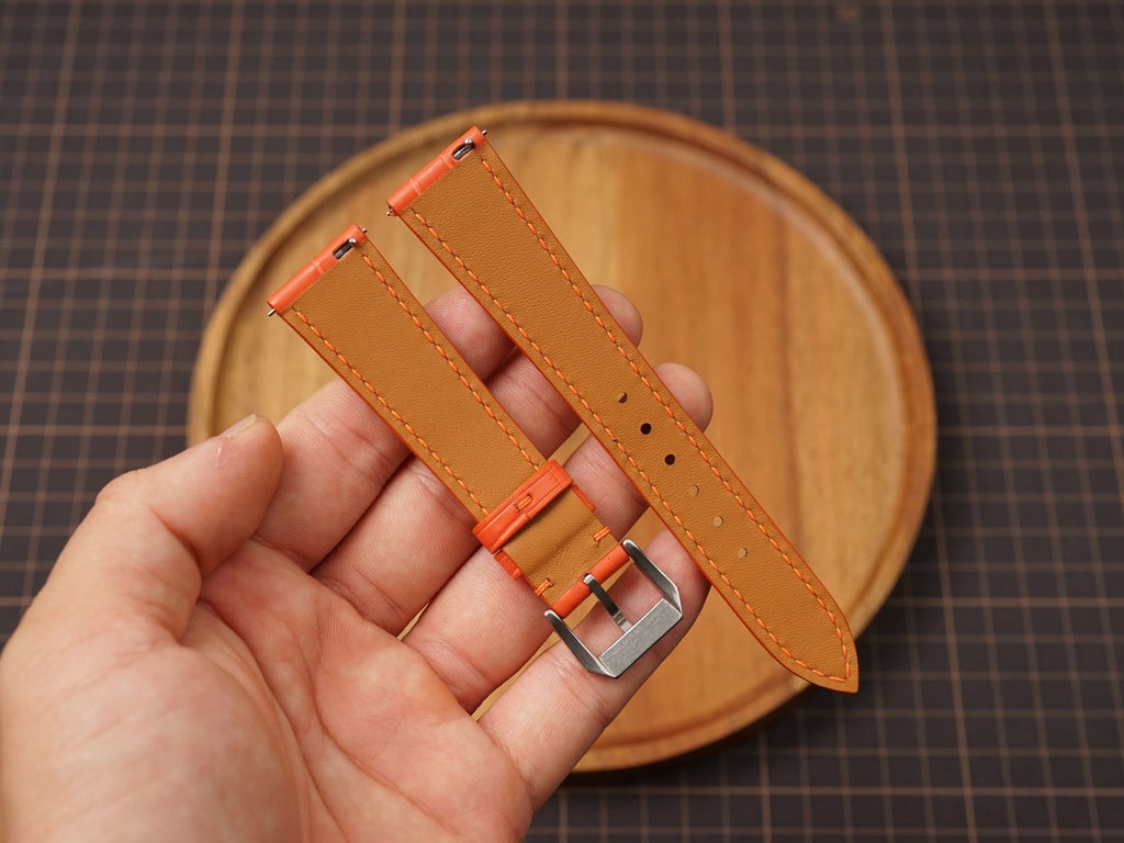 Bespoke Coral Orange Alligator Leather Watch Strap, Dress Leather Watch Band