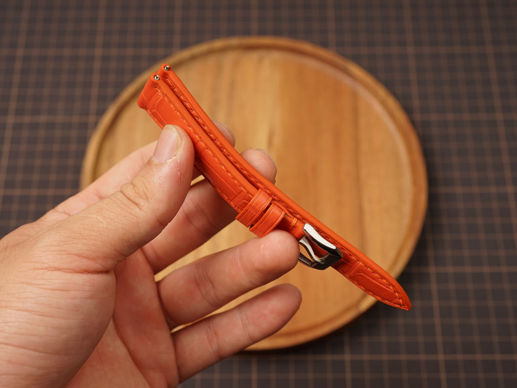 Bespoke Coral Orange Alligator Leather Watch Strap, Dress Leather Watch Band