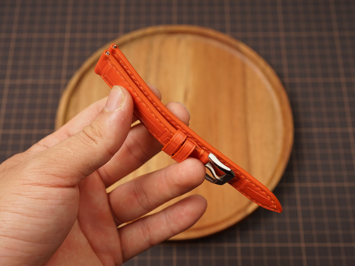 Bespoke Coral Orange Alligator Leather Watch Strap, Dress Leather Watch Band