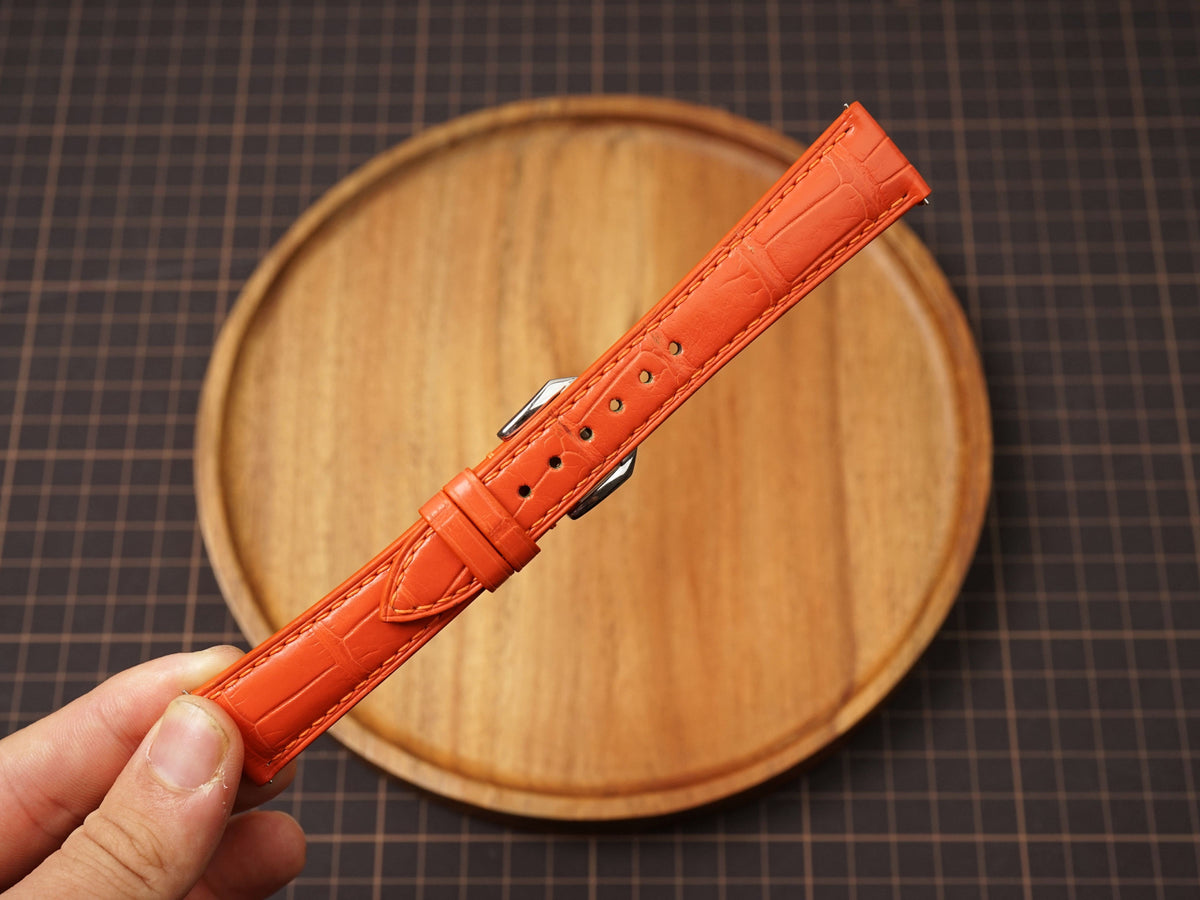 Bespoke Coral Orange Alligator Leather Watch Strap, Dress Leather Watch Band