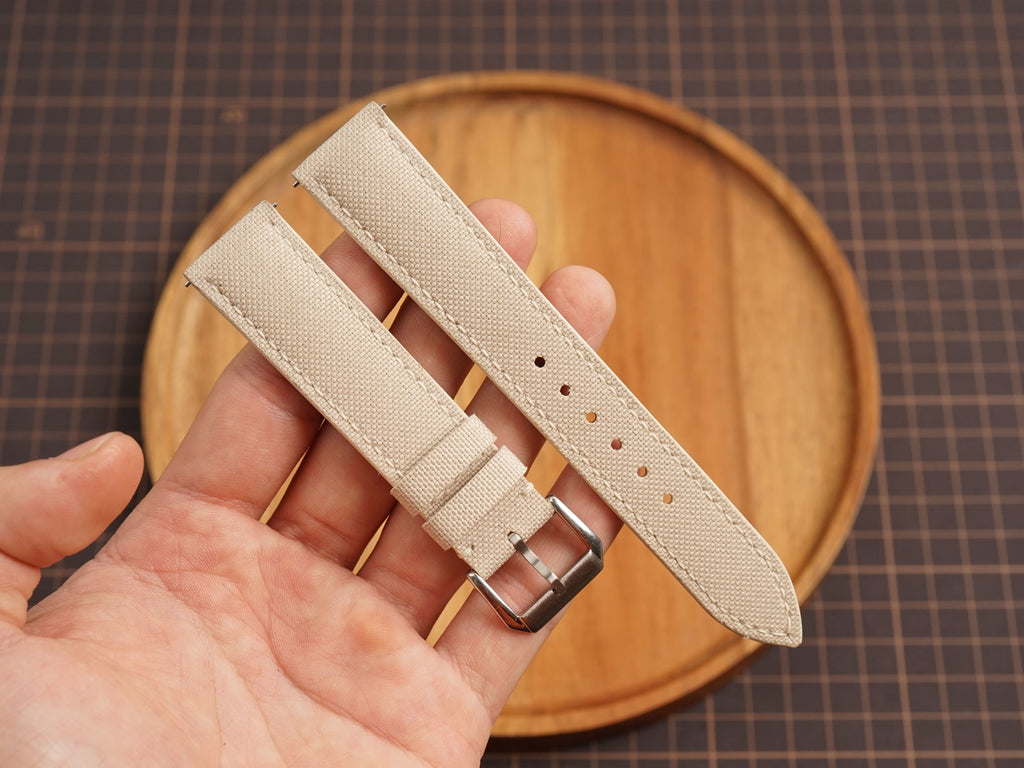 Bespoke Cream Off White Canvas Watch Strap, Dress Watch Band