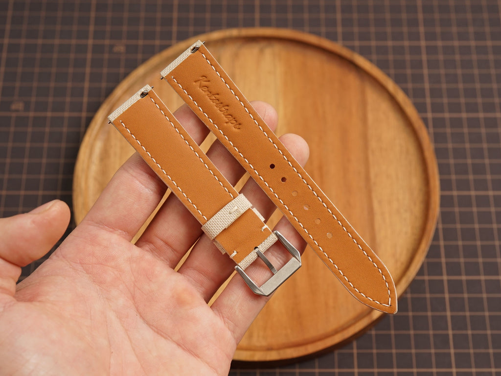 Bespoke Cream Off White Canvas Watch Strap, Dress Watch Band