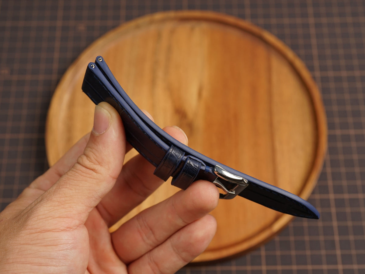 Bespoke Dark Navy Alligator Leather Watch Strap, Flat Design, Dress Watch Band