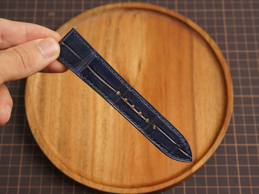 Bespoke Dark Navy Alligator Leather Watch Strap, Flat Design, Dress Watch Band