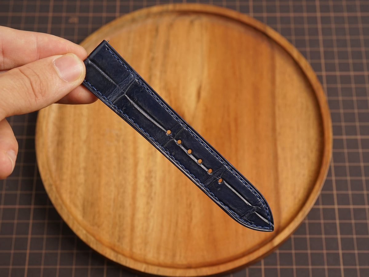 Bespoke Dark Navy Alligator Leather Watch Strap, Flat Design, Dress Watch Band