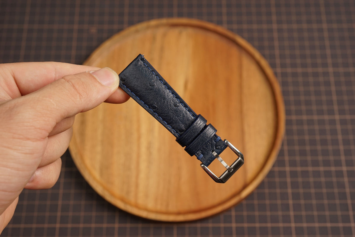 Bespoke Dark Navy Ostrich Leather Watch Strap