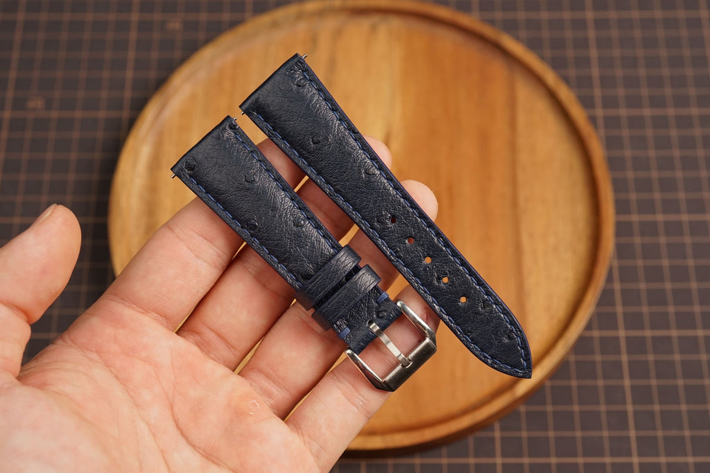 Bespoke Dark Navy Ostrich Leather Watch Strap