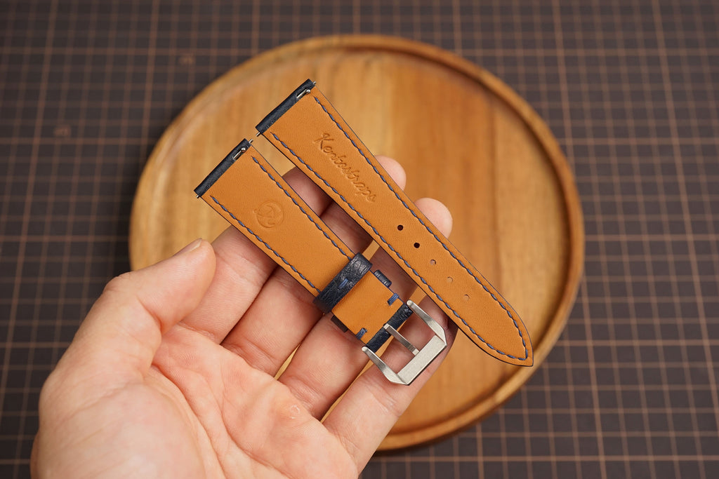 Bespoke Dark Navy Ostrich Leather Watch Strap