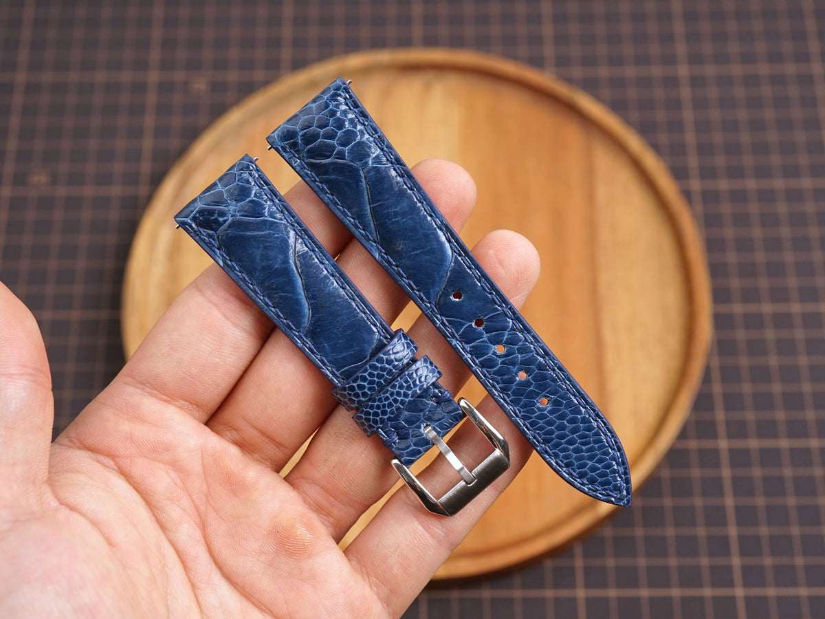 Bespoke Denim Navy Blue Ostrich Leather Watch Strap
