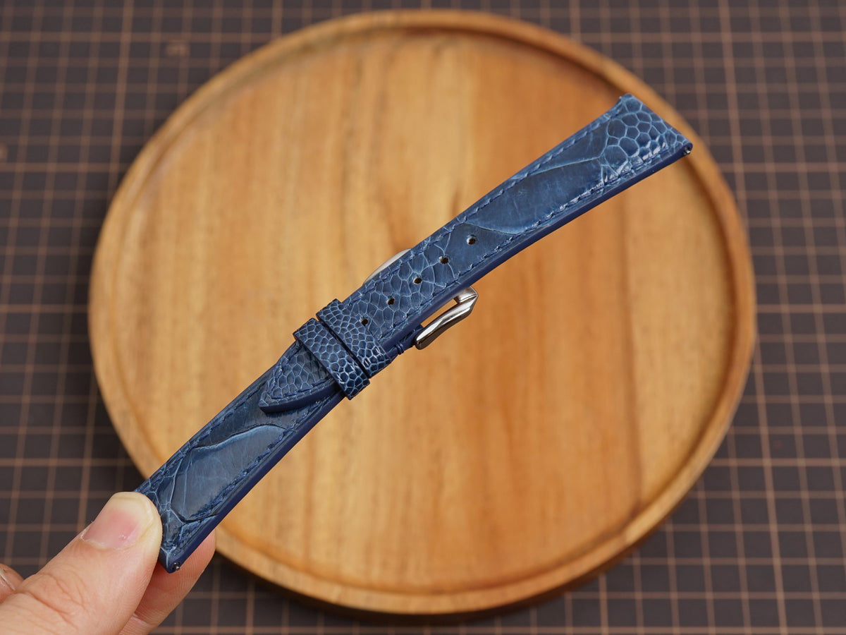 Bespoke Denim Navy Blue Ostrich Leather Watch Strap