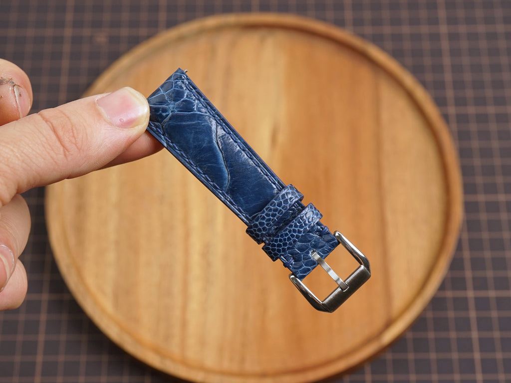 Bespoke Denim Navy Blue Ostrich Leather Watch Strap