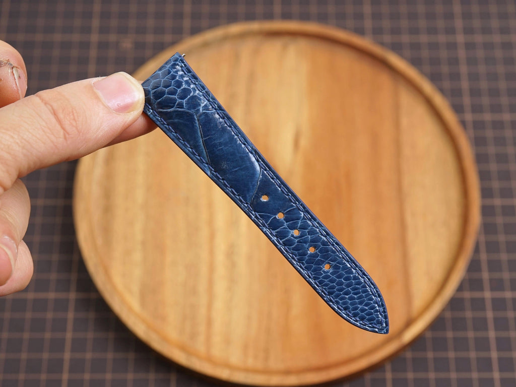 Bespoke Denim Navy Blue Ostrich Leather Watch Strap