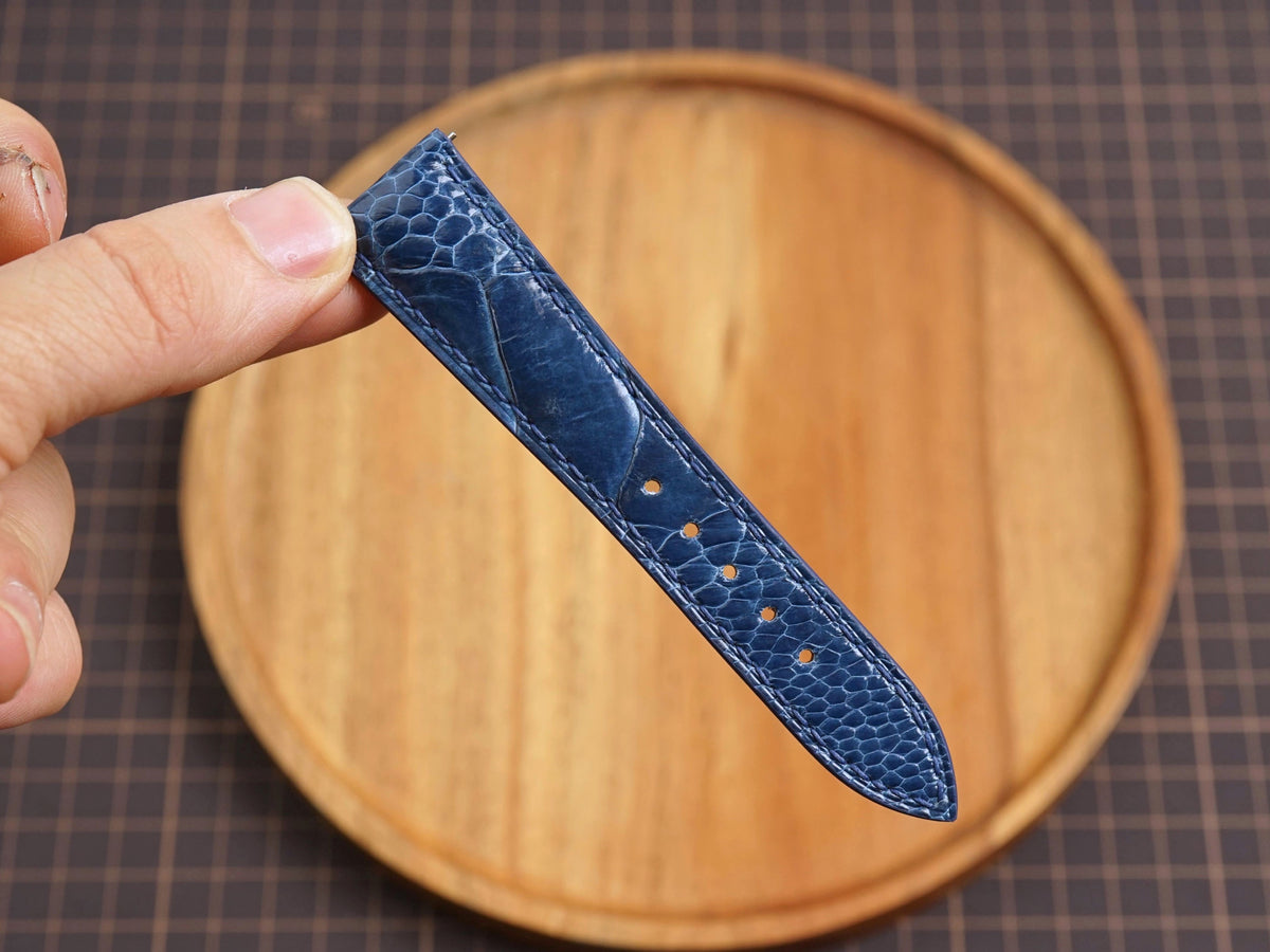 Bespoke Denim Navy Blue Ostrich Leather Watch Strap