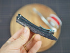 Bespoke Double Pearl Black Stingray Leather Watch Strap for Omega with Deployant Clasp